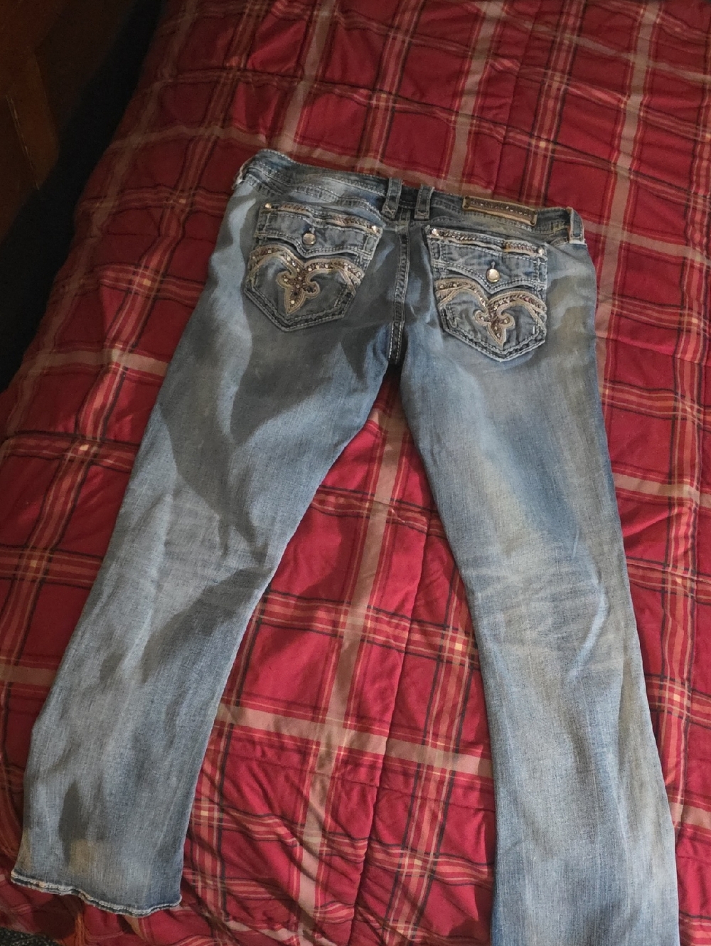 Rock Revival Light Blue Straight Leg Jeans with Embellished Back Pockets